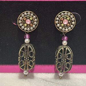 Vintage Filigree Bead with Seed Pearl Earrings-boutique